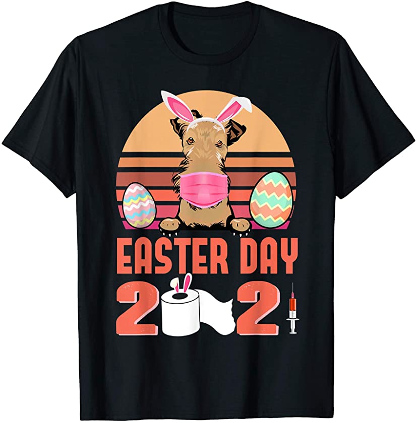 Airedale Terrier Dog Face Mask Bunny Egg Easter Day 2021 T-Shirt