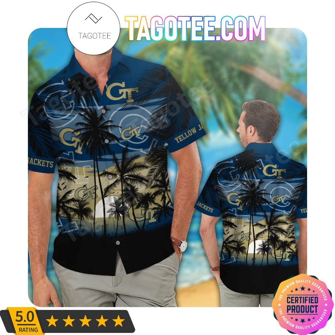 NCAA Georgia Tech Yellow Jackets Coconut Tree Trendy Hawaiian Shirt Aloha Shirt