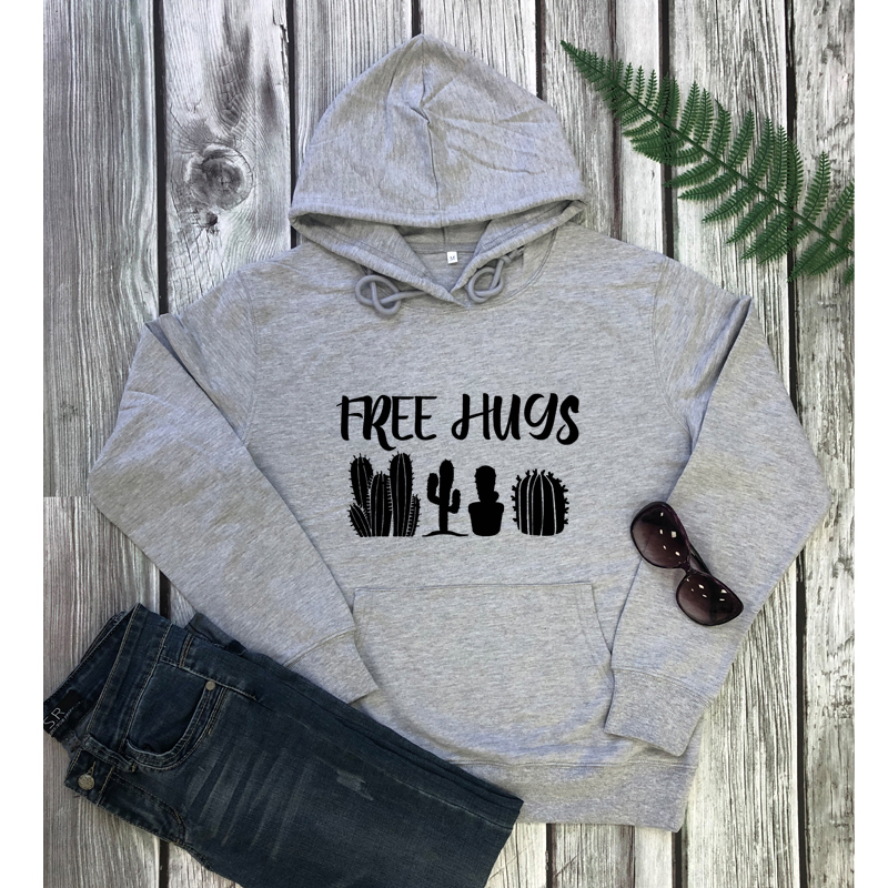 Cute Free Hugs Cactus Hoody Sarcastic Jumper Hugger Pullovers Funny Women Long Sleeve Tumblr Introvert Hooded Sweatshirt alx