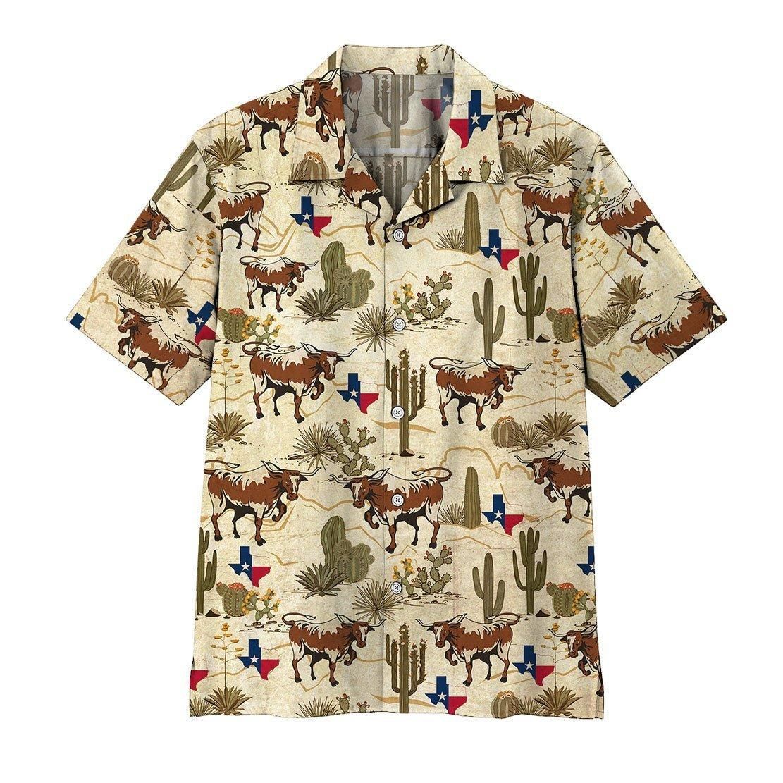 3D Longhorn Texas Aloha Hawaiian Shirt Colorful Short Sleeve Summer Beach Casual Shirt For Men And Women