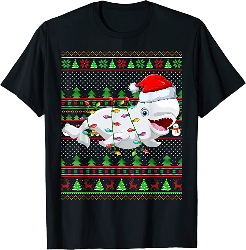 Ugly Xmas Sweater Style Lighting Beluga Whale Christmas T-Shirt