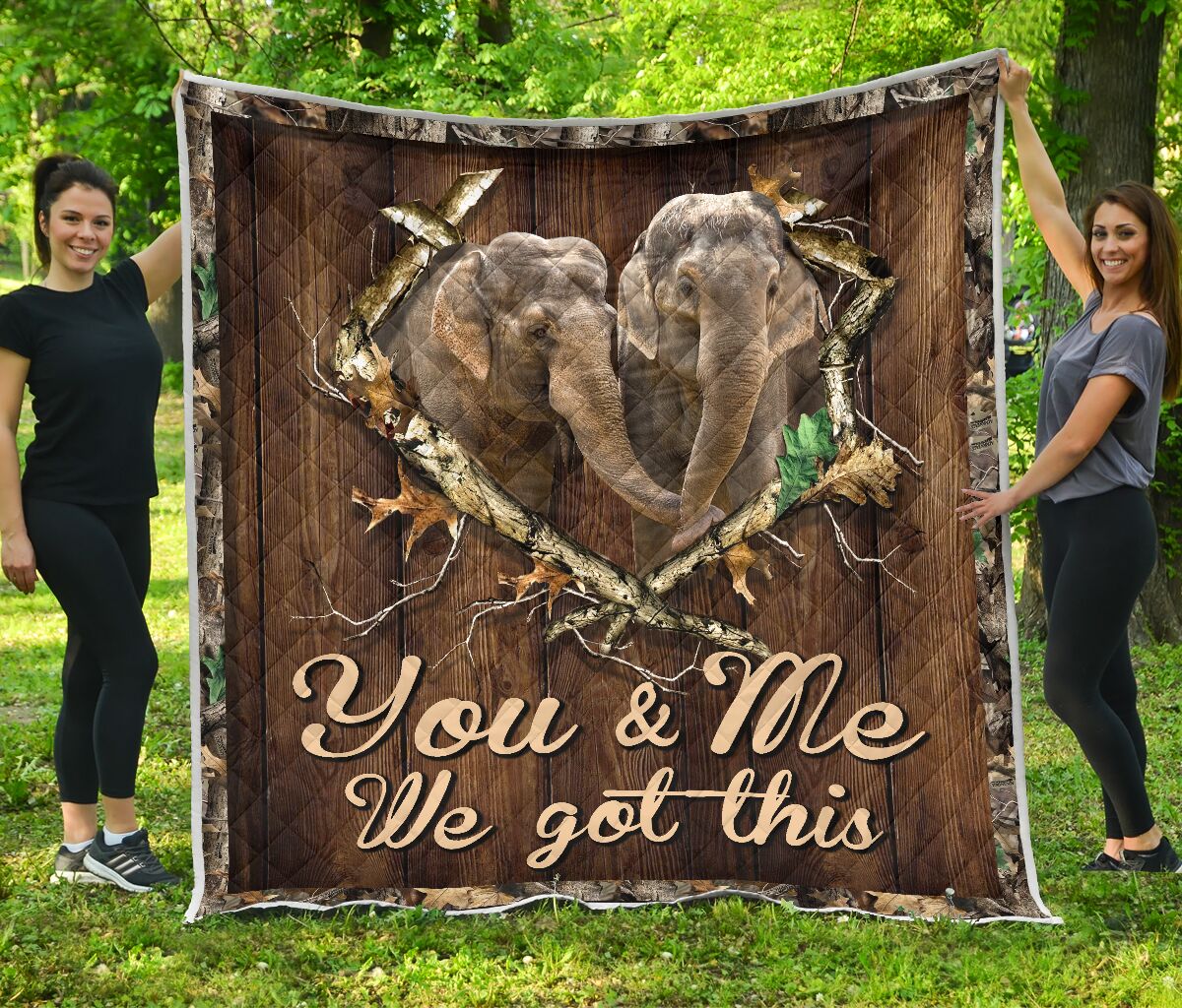 Elephant You And Me We Got This Quilt Full Print Soft Multiple Material Size Gift Bedroom Decoration