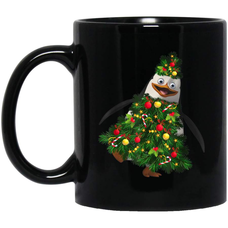 Santa Maine Coon Penguin Christmas Tree Light Funny Xmas Black Mug