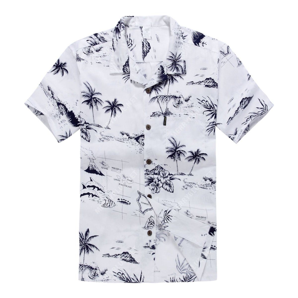 Palm Wave Hawaii Shirt White Map Ha61140