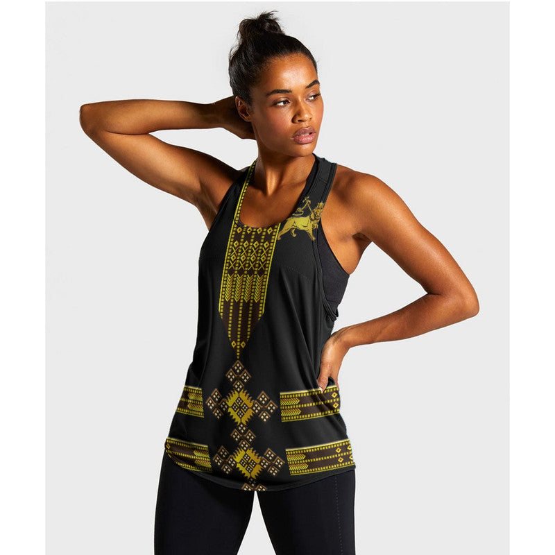 (Custom Personalised) Ethiopia Women Racerback Tank Ethiopian Lion Of Judah Tibeb Vibes No.1 Ver – Black Lt8