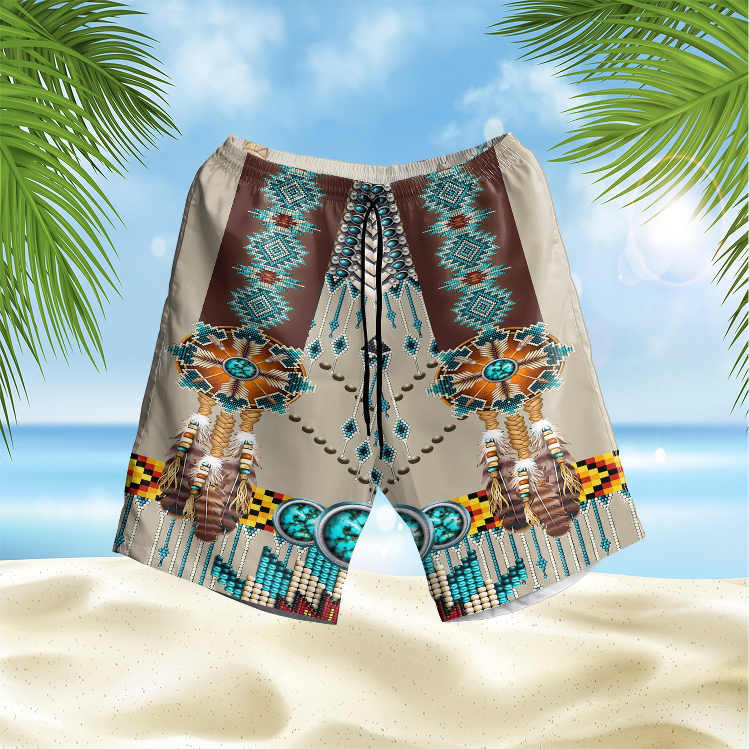 Turquoise Blue Pattern Hawaii Shorts Ha3239