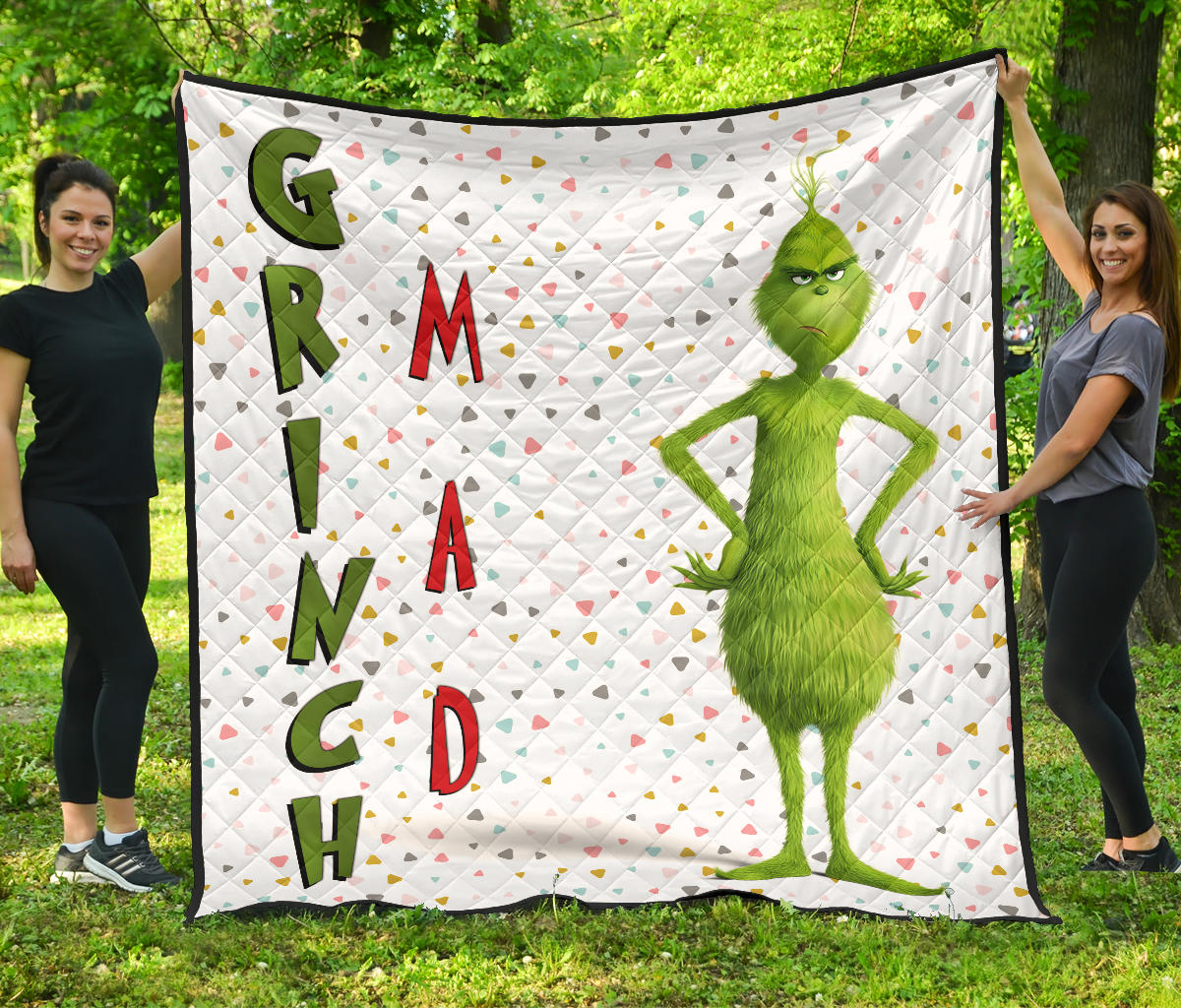 Christmas Premium Quilt | Grumpy Grinch Mad Xmas Sweet Background Quilt Blanket