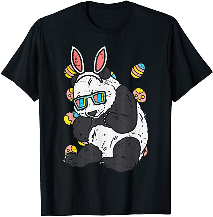 Panda Bunny Ears Glasses Eggs Cute Easter Bear Animal Lover T-Shirt