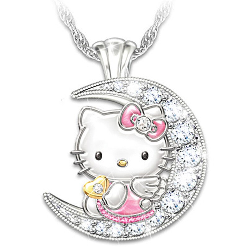 Cute moon cat collarbone Necklace women’s cartoon kitten Pendant Necklace women’s Girl Gift Jewelry alx