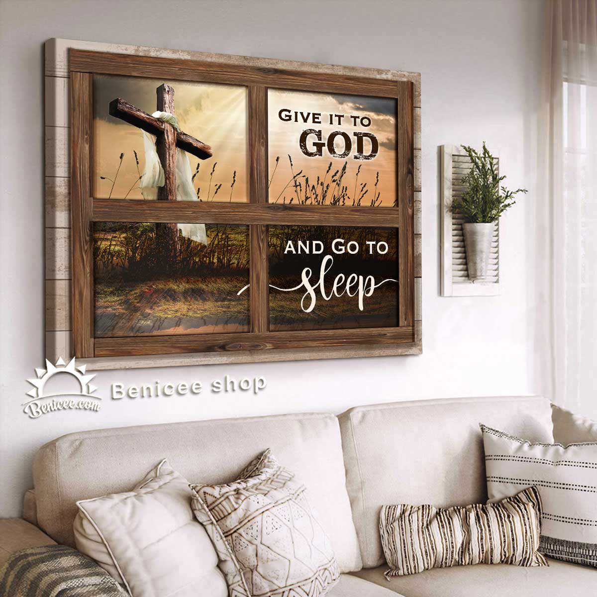 Bedroom Decor Wall Art Canvas Give It To God And Go To Sleep Rugged Cross