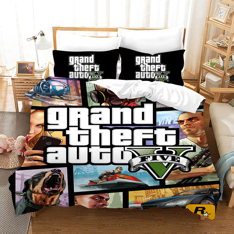 3D Game Gta V Bedding Set Cartoon Duvet Covers Grand Theft Auto Bed S Bedclothes With Pillowcase (No Sheet) Dropsjpping