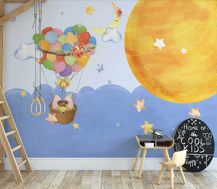 3D Watercolor Balloon Animal Planet Wall Mural Wallpaper Lqh 136