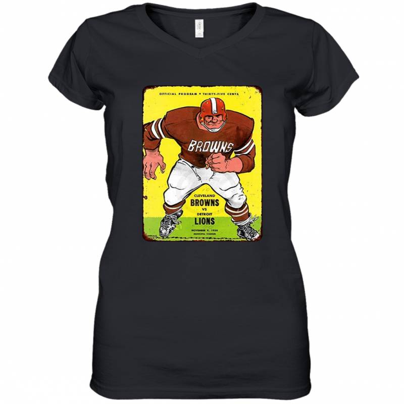 WEIMEILD New Tin Sign Cleveland Browns Vs Detroit Lions Program Aluminum Metal Sign Women’s V-Neck T-Shirt