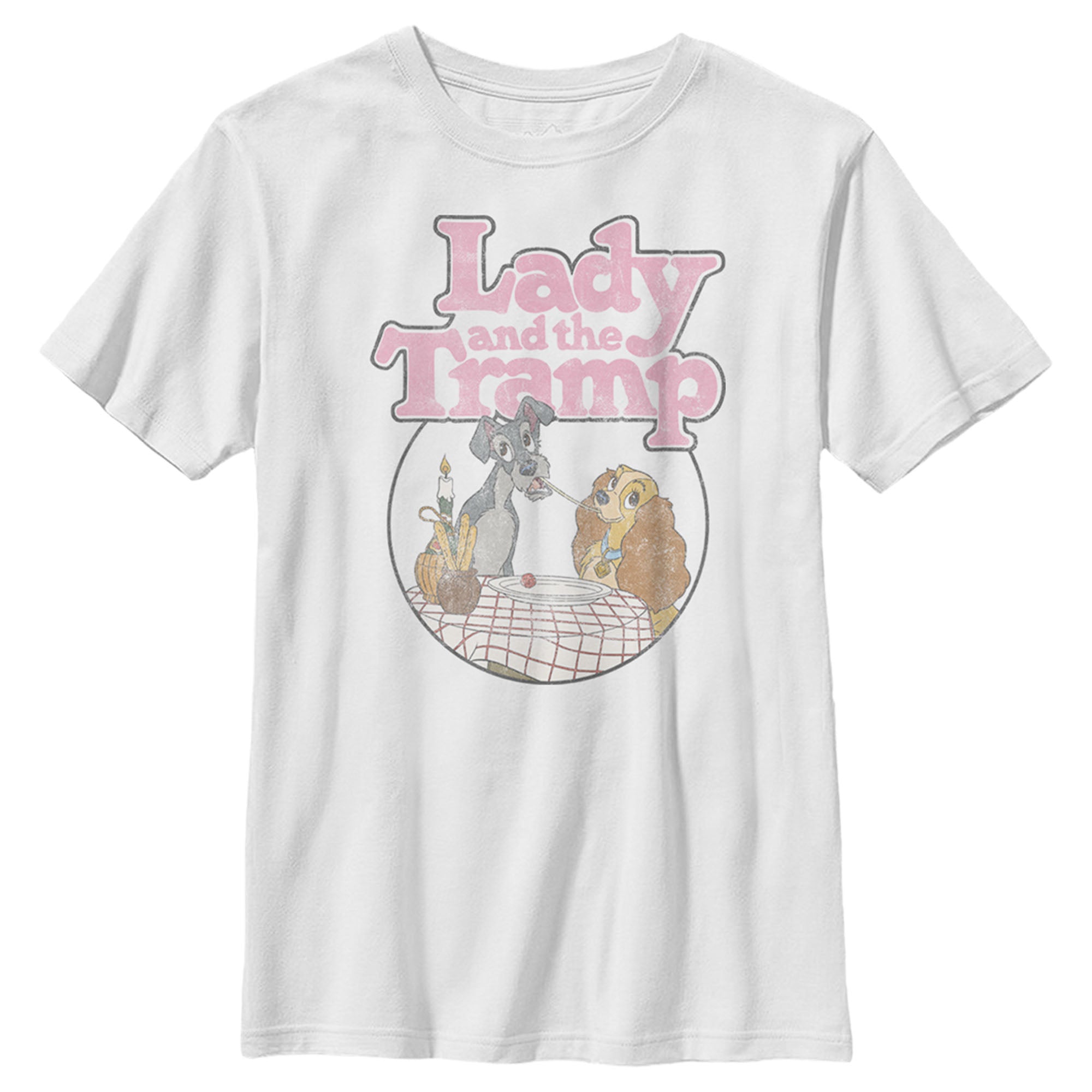 Boy’S Lady And The Tramp Distressed Spaghetti Kiss Movie Logo T-Shirt