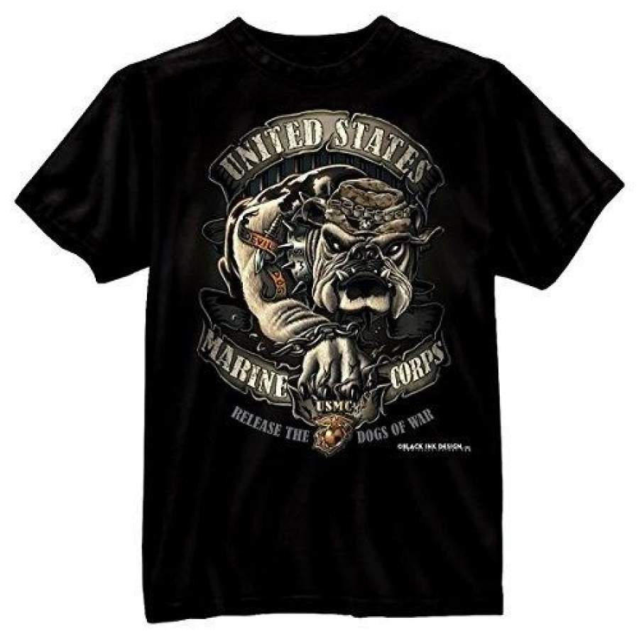 Mens Fashion USMC Bulldog Black Cotton T-Shirt