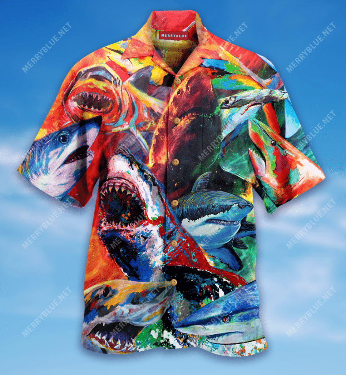 Colorful Sharks Just Wanna Have Fun Hawaiian Shirt