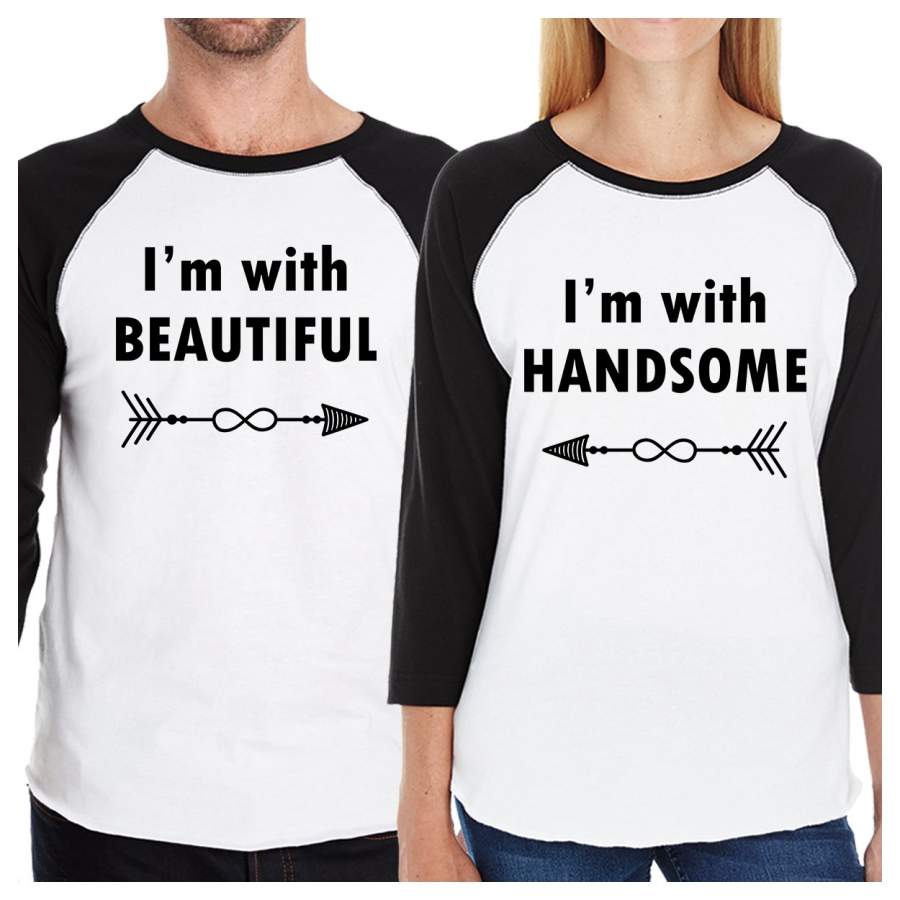 I’m With Beautiful And Handsome Matching Couple Black And White Baseball Shirts