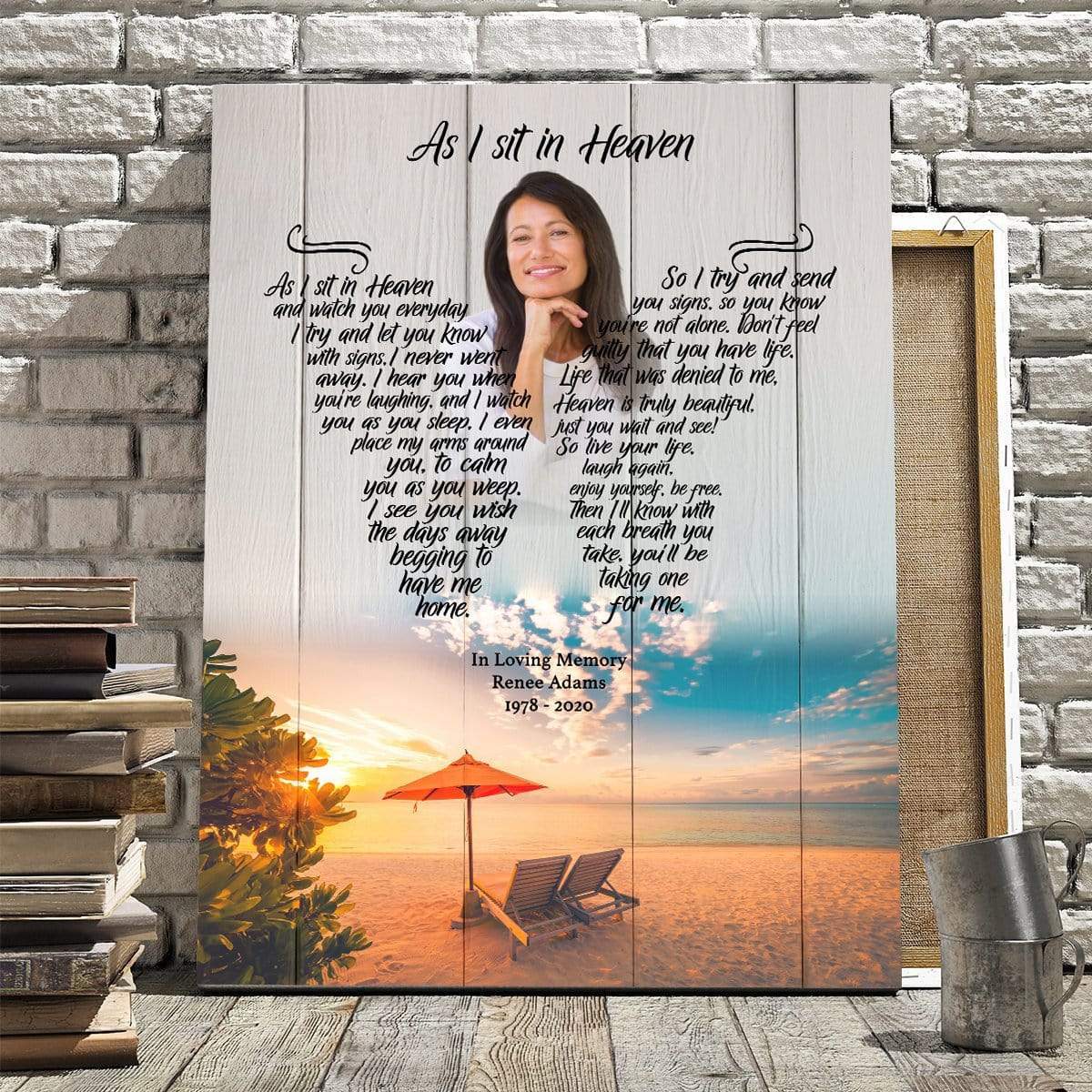 As I Sit In Heaven Wait N Sea, Personalized Photo Memorial Poster Canvas, Gift For Family Gift for Remembrance Home Decor Wall Art Visual Art