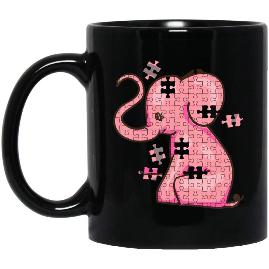 Autism Awareness Puzzle Elephant – Perfect 2018 Gift 11oz 15oz Black Mug Idea 2nd April Puzzle Ribbon Support Autism Dad Mom Kids Autistic