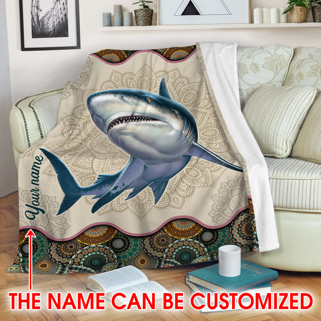 Shark Vintage Mandala Fleece Throw Blanket – Personalized Throw Blankets – Weighted Blanket To Sleep