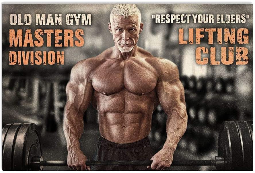 Vintage Old Gym Man- Respect Your Elders Poster Art Print      Home Decor Gift For Family Friend On Birthday