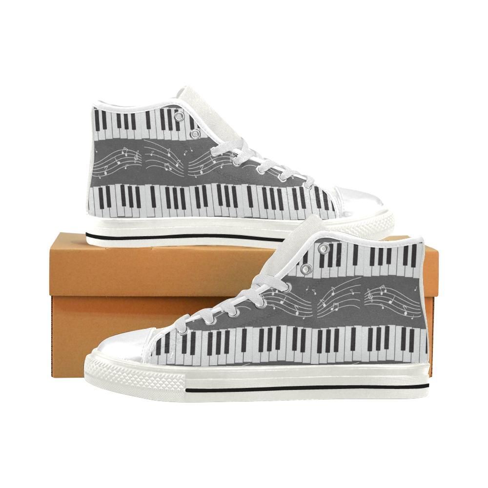 Piano Pattern White Men Classic High Top Canvas Shoes