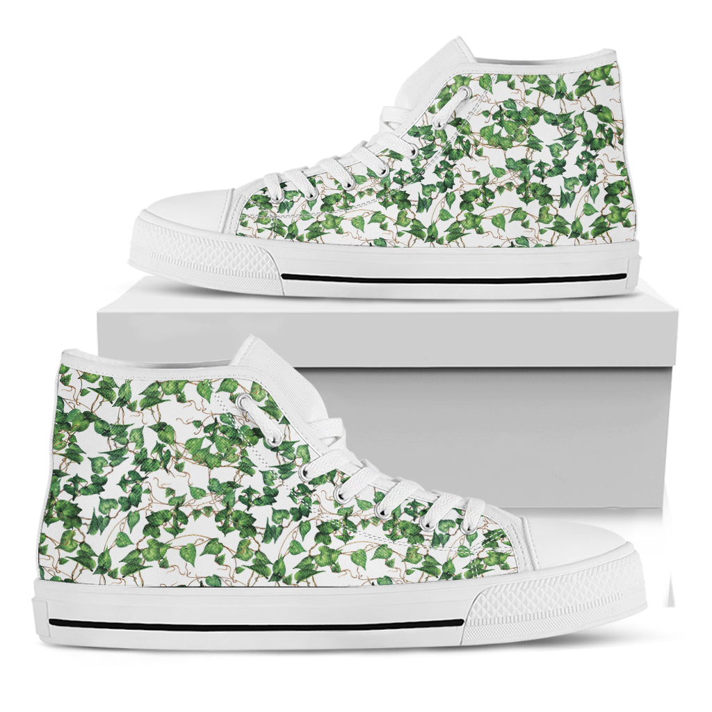 Watercolor Ivy Leaf Pattern Print White High Top Shoes