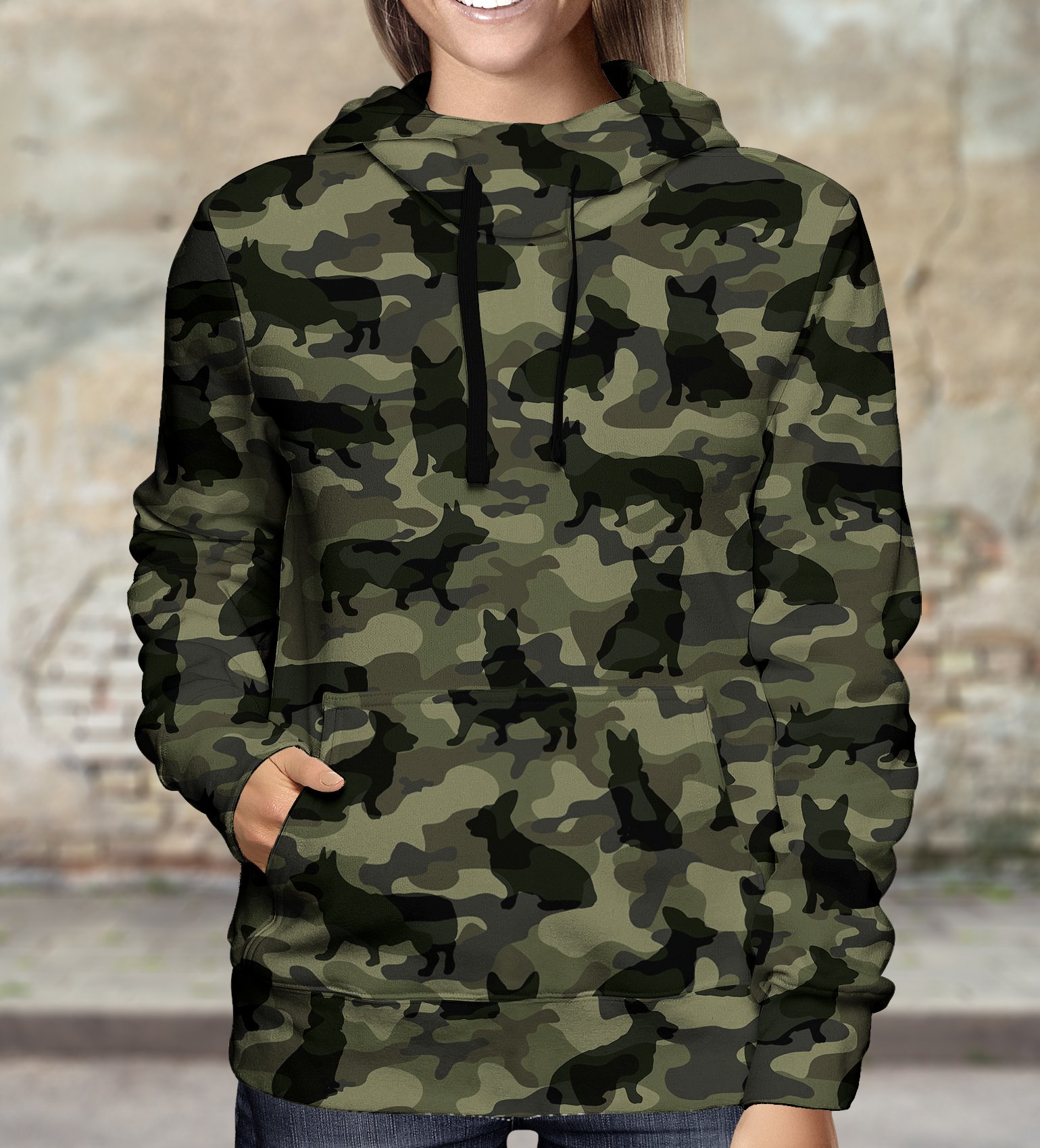 Street Style With Welsh Corgi Camo Hoodie V1