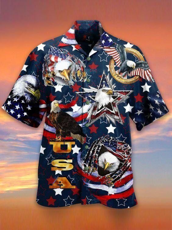 Usa Eagle American Flag Aloha Hawaiian Shirt Colorful Short Sleeve Summer Beach Casual Shirt For Men And Women