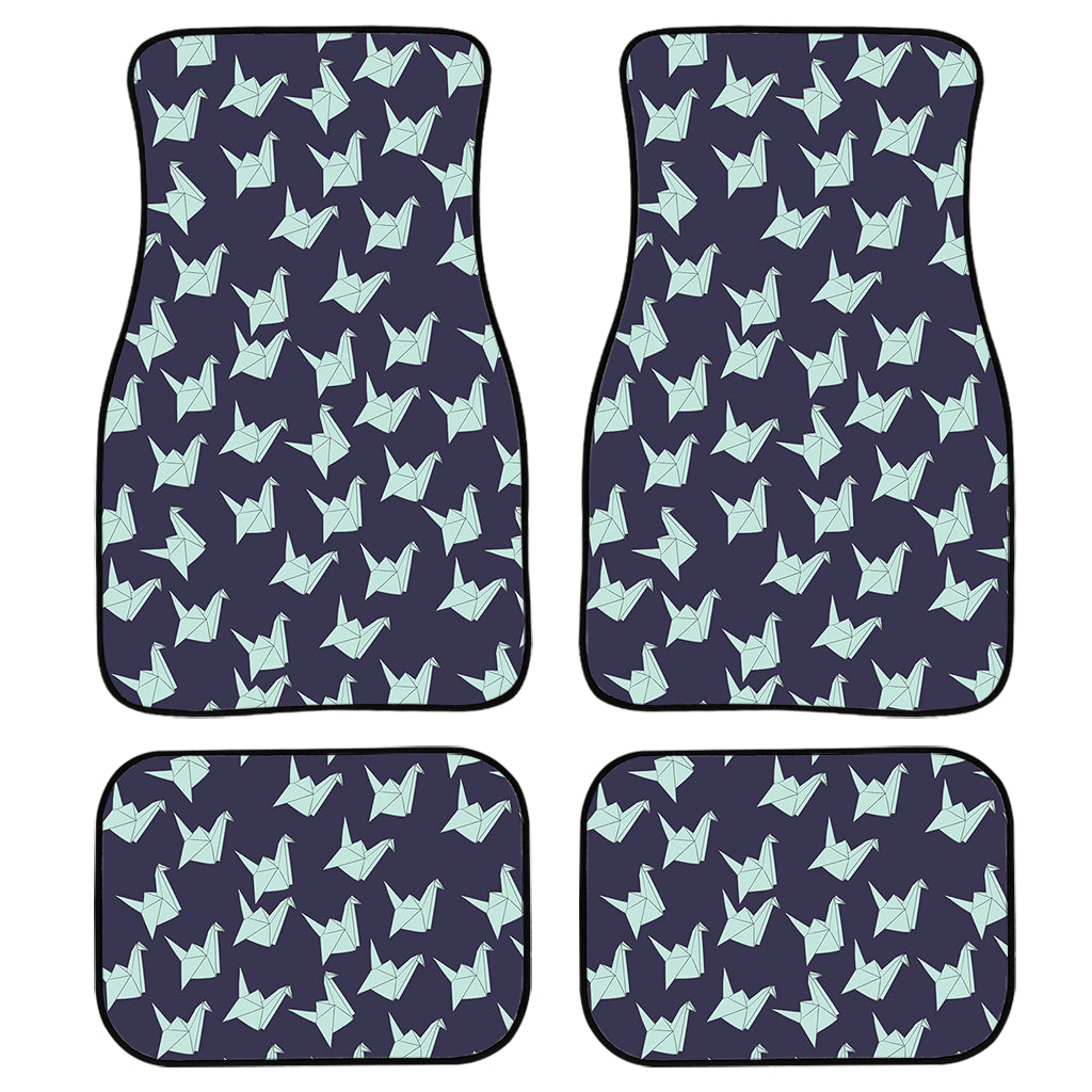 Blue Origami Crane Pattern Print Front And Back Car Floor Mats, Front Car Mat