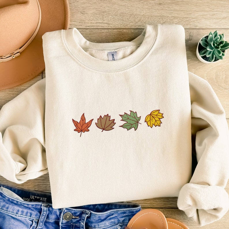 Maple Leaves Embroidered Sweatshirt 2D Crewneck Sweatshirt All Over Print Sweatshirt For Women Sweatshirt For Men Sws3213