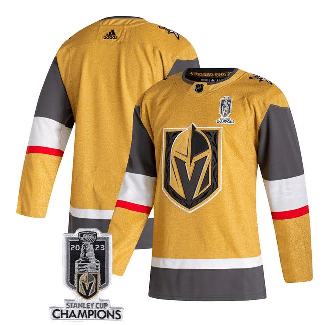 Vegas Golden Knights 2023 Stanley Cup Champions Patch Home Men Jersey – Gold