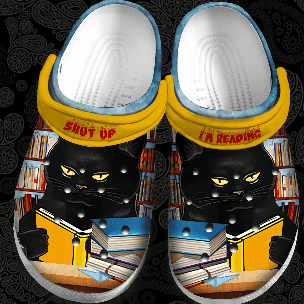 Black Cat Love Read Shut Up Im Reading Gift For Lover Rubber Customize Name Crocss Clogs For Men Women And Kid Mf0Iymrb