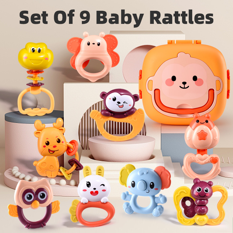 Baby Toy Grip Training Baby 0-6 Months Puzzle Can Be Boiled Can Bite Silicone Toddler Rattle Rabbit Monkey Whale Storage Box alx