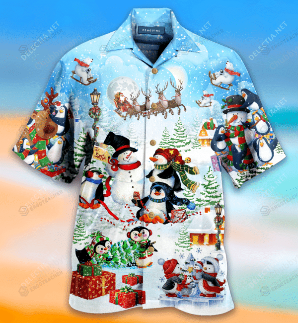 Penguins Under Snowy Merry Christmas Hawaii Shirt Ha97578