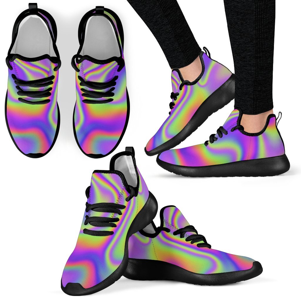 Abstract Holographic Trippy Print Mesh Knit Shoes