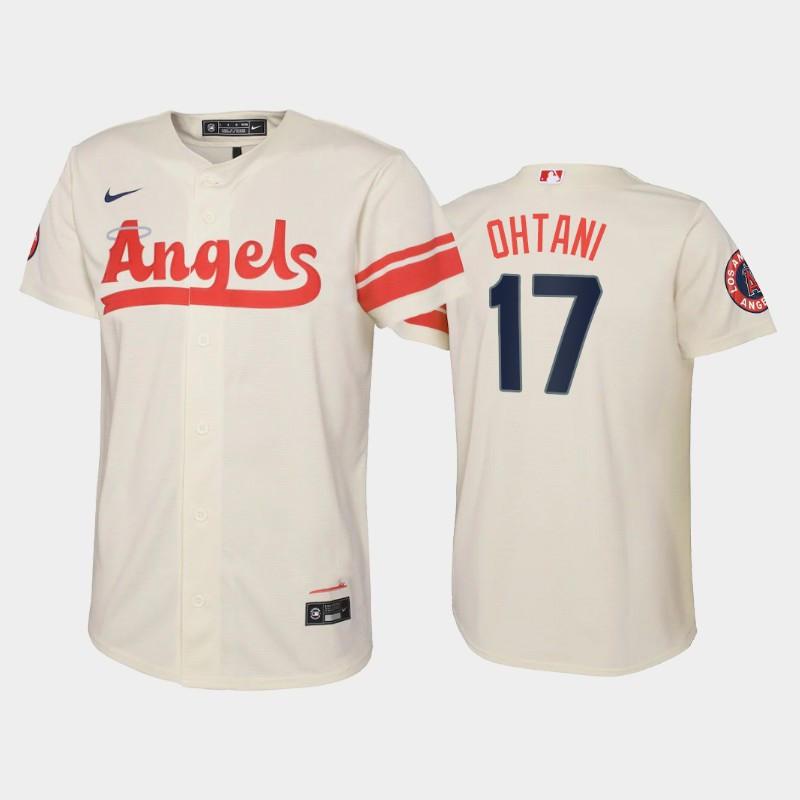 2022-23 City Connect Youth Los Angeles Angels Shohei Ohtani 17 Shohei Ohtani Jersey – Cream