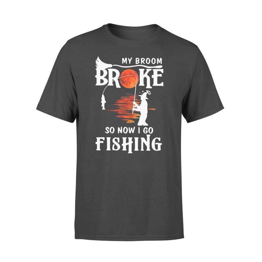 My Broom Broke So Now I Go Fishing Halloween Blood Moon T-shirt