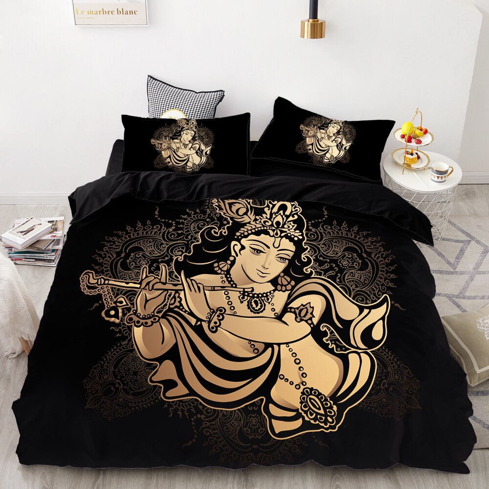 3D Hd Digital Printing Custom Bedding Set,Black Duvet Cover Set Queen Cal King,Bedclothes Gold Elephant On Black