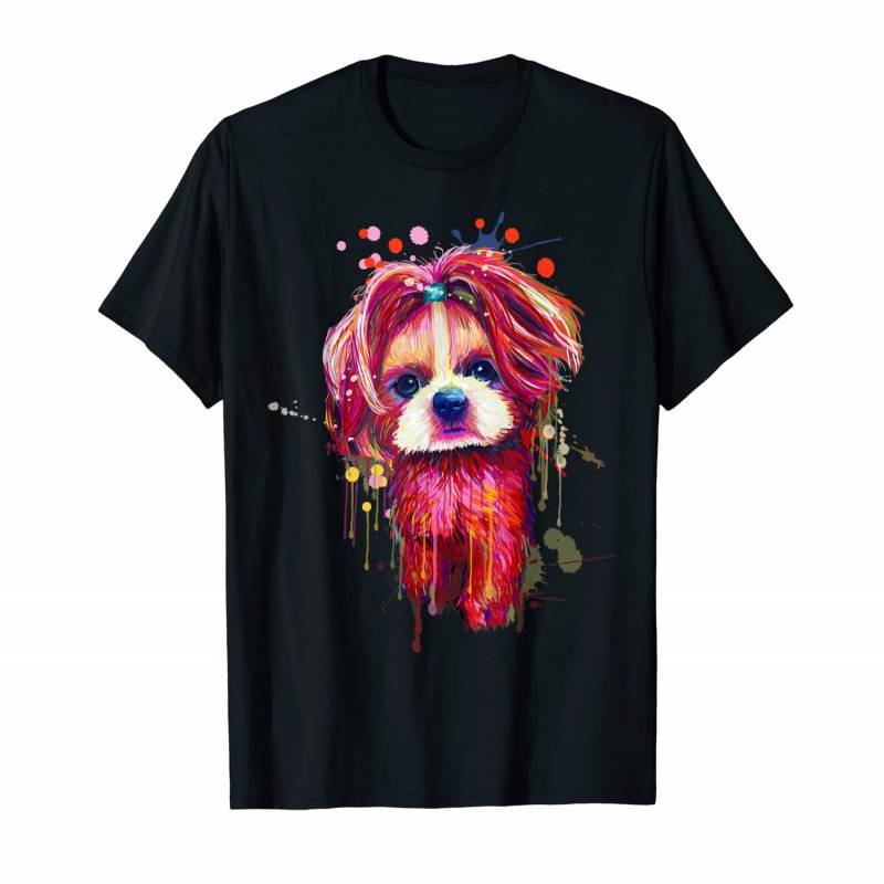 Lovely Shih Tzu Puppy Dog Watercolor Splash Portrait Artwork T-shirt