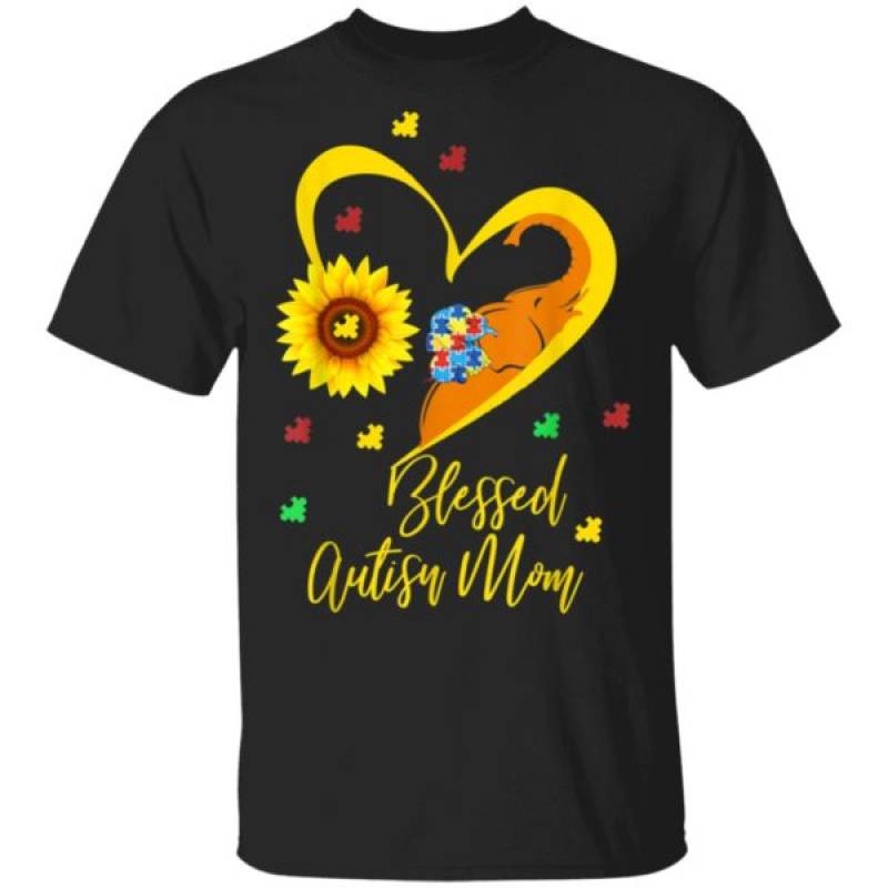 Sunflower Elephant Blessed Autism Mom Autism Awareness Gifts T-Shirt