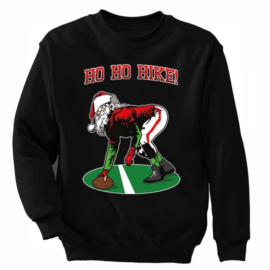 XtraFly Apparel Men’s Ho Ho Ho Hike Football Santa Ugly Christmas Pullover Crewneck-Sweatshirt