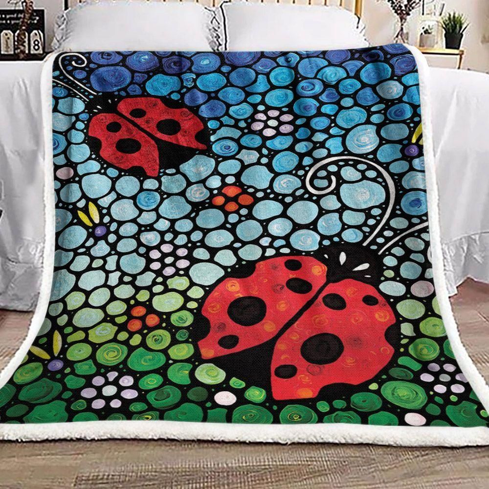 Black And Red Ladybug Flower Spotted Fleece Blanket, Sherpa Blanket, Gift For Aunt Gift For Parent, Family Member, Friends Gift, Christmas Gift, Home Decor, Home Living