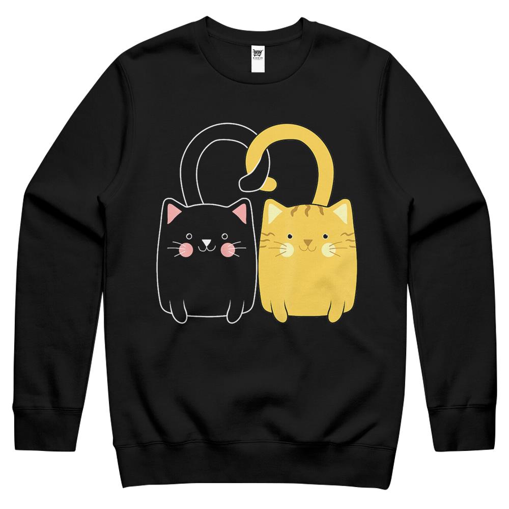 Cute Ginger Cat Black Kitten Love Valentines Day Crewneck Sweatshirt