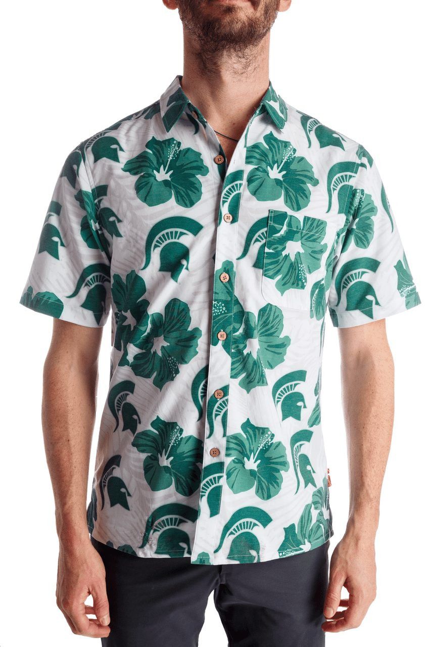 NCCA Michigan State Spartans Hibiscus White Hawaiian Shirt