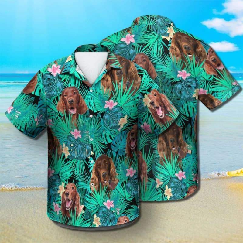 Irish Setter Hawaiian Shirt, Dog Summer Leaves Hawaiian Shirt, Unisex Print Aloha Short Sleeve Casual Shirt