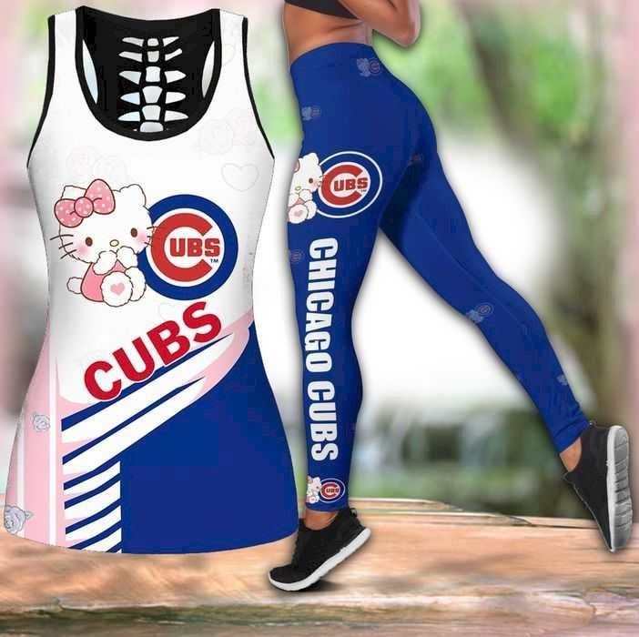 Womens Chicago Cubs Hello Kitty Tank Top And Leggings Set For Yoga