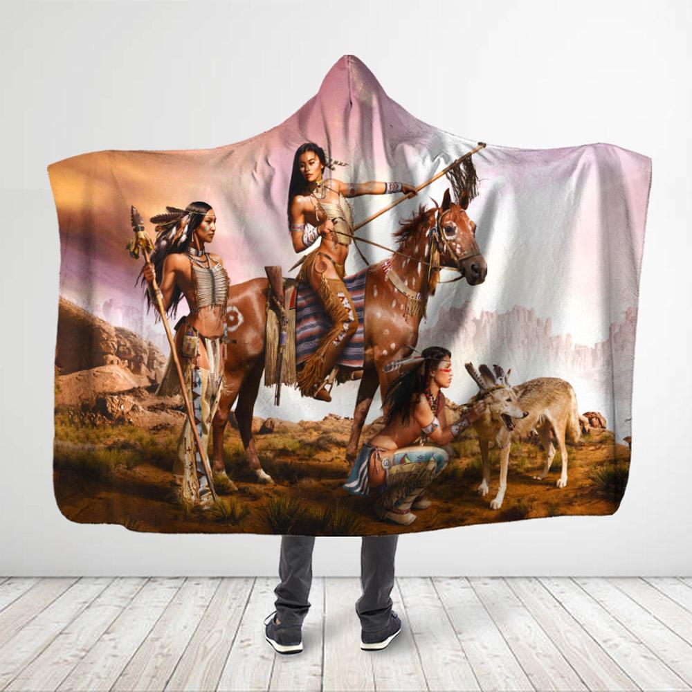 ViticStore™ Native American Style 3D All Over Printed Beautiful Aboriginal Women – Hooded Blanket