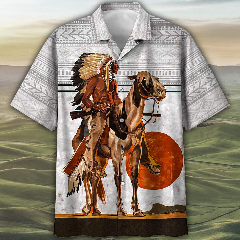 Native American Hawaiian Shirt Chief Riding Horse Ha31385