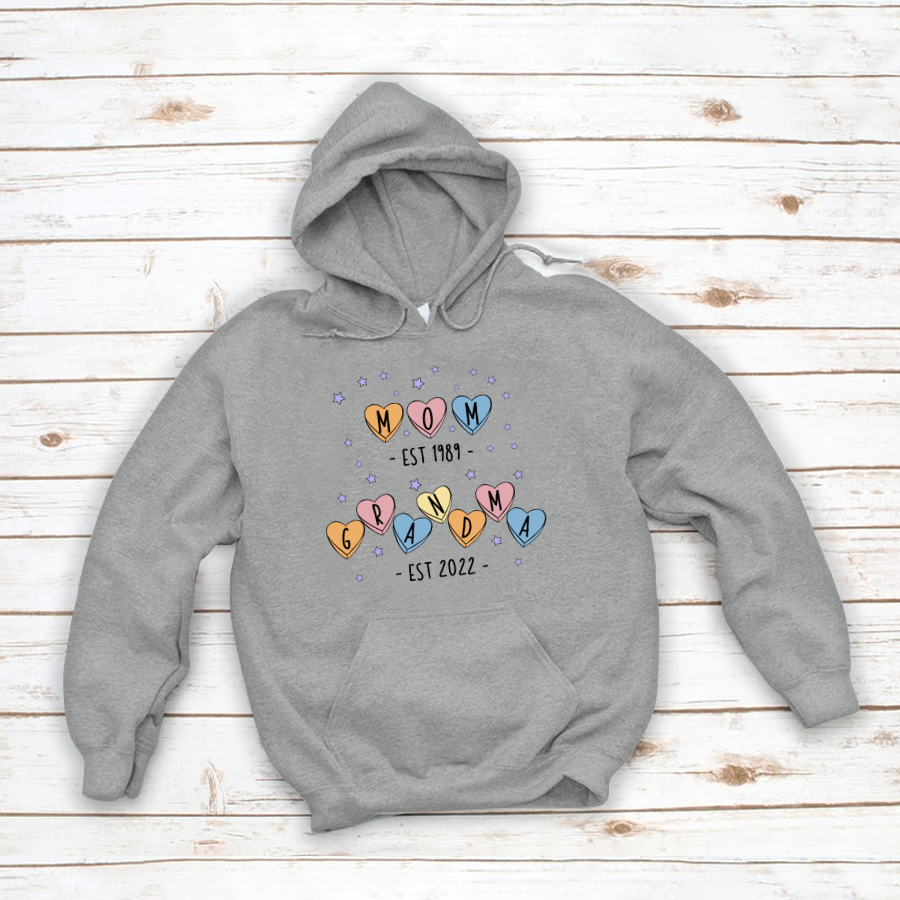 Personalized Mom Est Grandma Est Hearts Hoodie